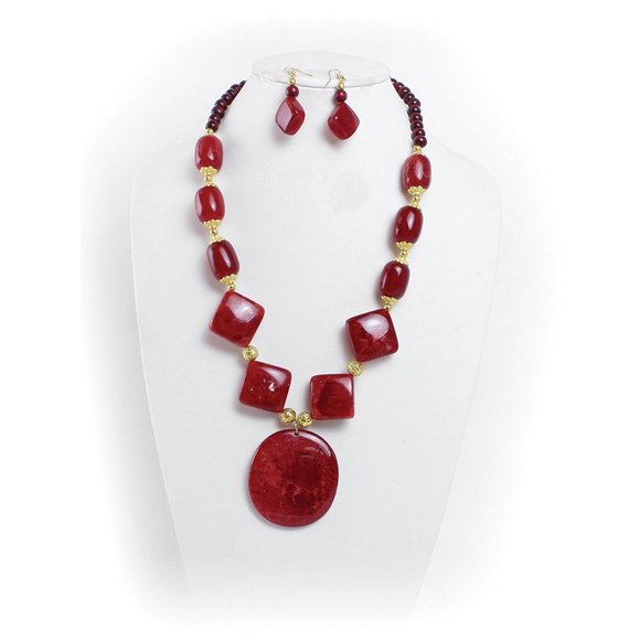Ruby Red Stone Necklace & Earrings - Picture 1 of 7
